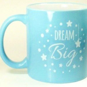 Coffee/Tea Cup Mug Two Color Light Blue w/ Stars Polka Dots 14 fl oz Dream Big